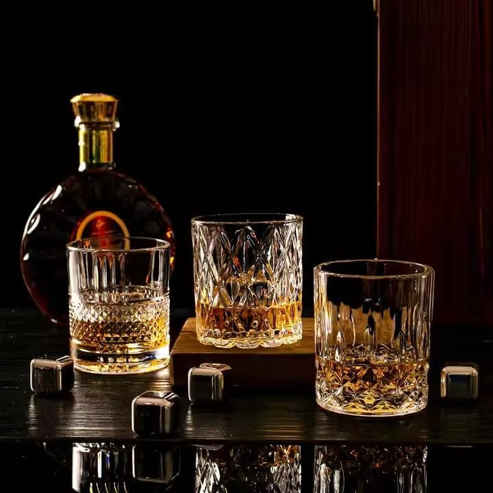 Premium Stylish,Crystal Bourbon Whiskey Brandy Glasses Wine Glass Crafted Lead Free Glass Great Rocks Barware for Scotch Bourbon Liquor Cocktail Drinks Spirit Drinks Scotch Cognac,(310 ml)