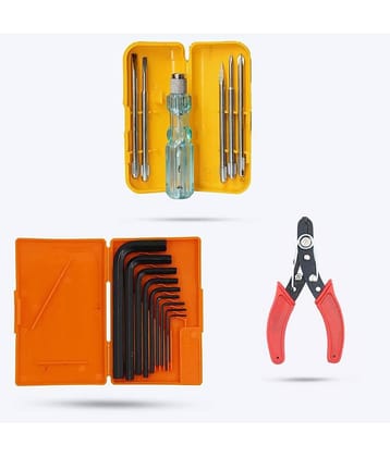 Aldeco Hand Tool Kit- 9Pcs Allen Key Set, Wire Cutter, 5in1 Screw Driver Set . Combination of Hand Tools for Domestic & Industrial Purpose.