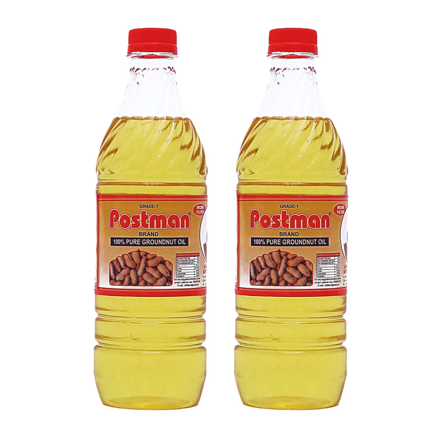 POSTMAN Cold Pressed Filtered Groundnut Oil (500 ml x 2) Pack (Mungfli Tel) | Pure
