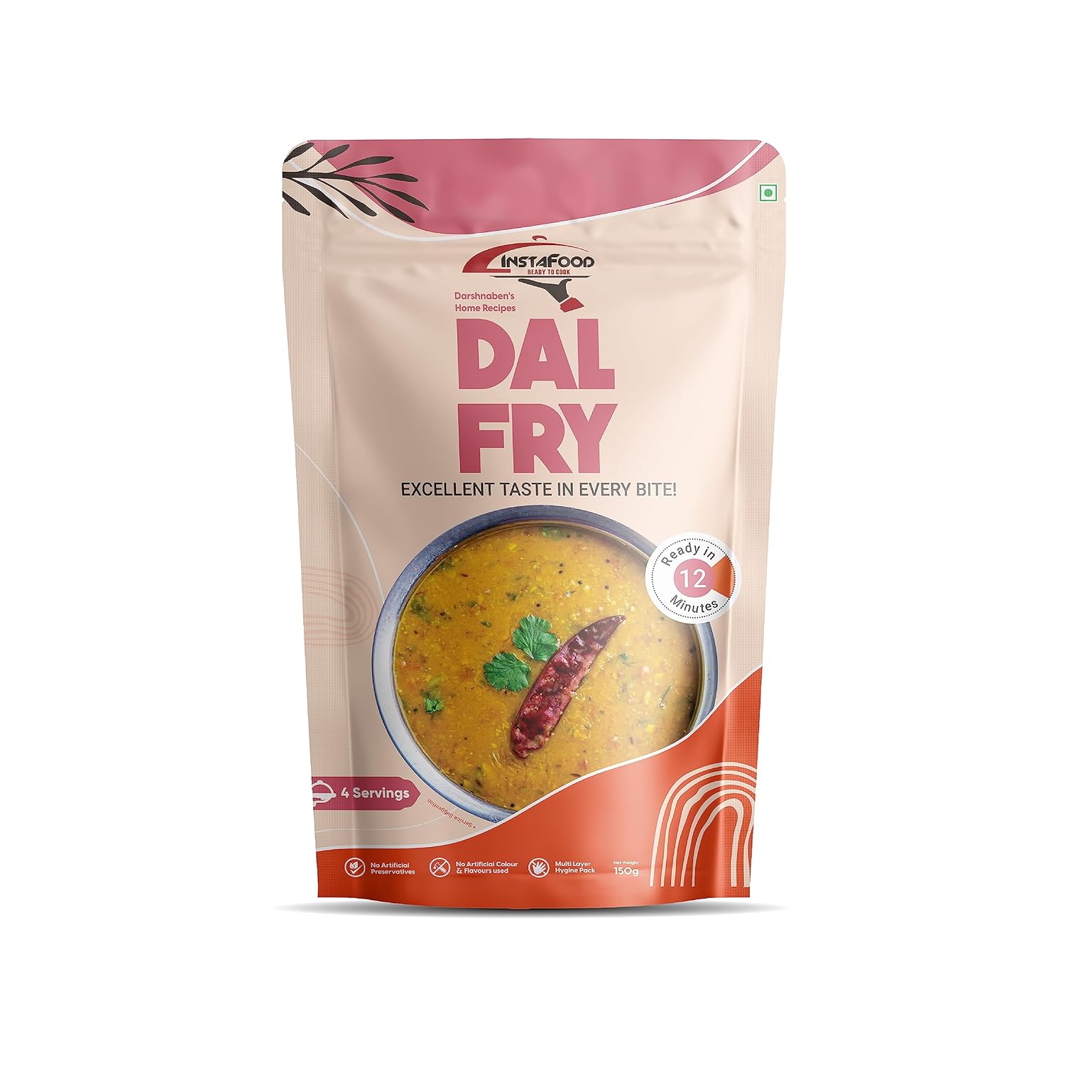 INSTAFOOD Yellow Dal Fry | Ready to Eat & Cook Meal | Zip Lock Packaging | Vegetarian Meal | Just Add Water And Cook, 150 gm