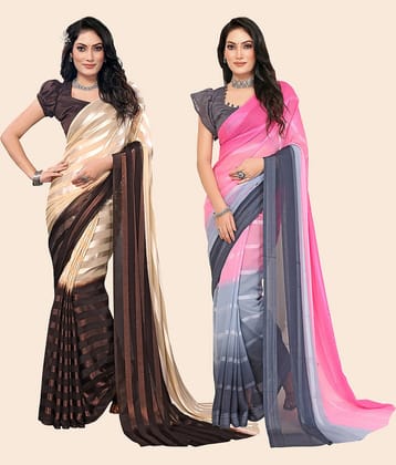 ANAND SAREES Satin Striped Saree With Unstitched Blouse Piece ( Multicolor )