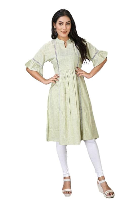 Women's Casual Short Sleeve Silk Blend Printed Kurti (Green, 3XL)-PID46428