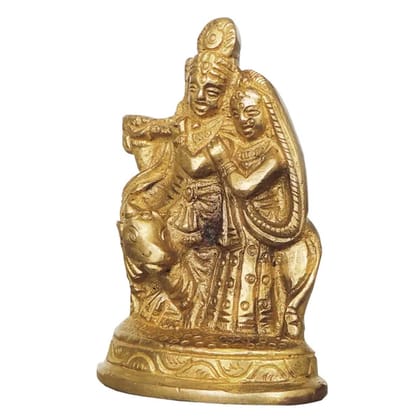Brass Radha Krishna With Cow - Divine God Idol Showpiece, Height : 2.8 Inch (BSMAS026 B)