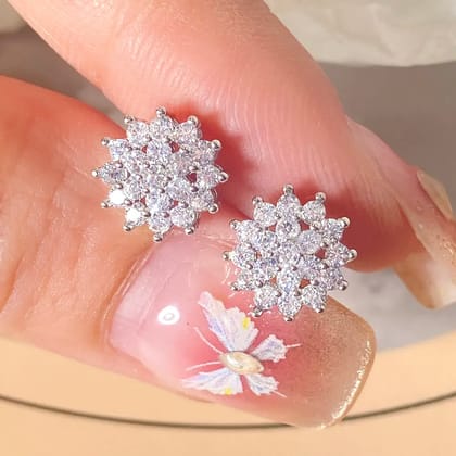Mili 18K Gold plated zircon earrings-Silver