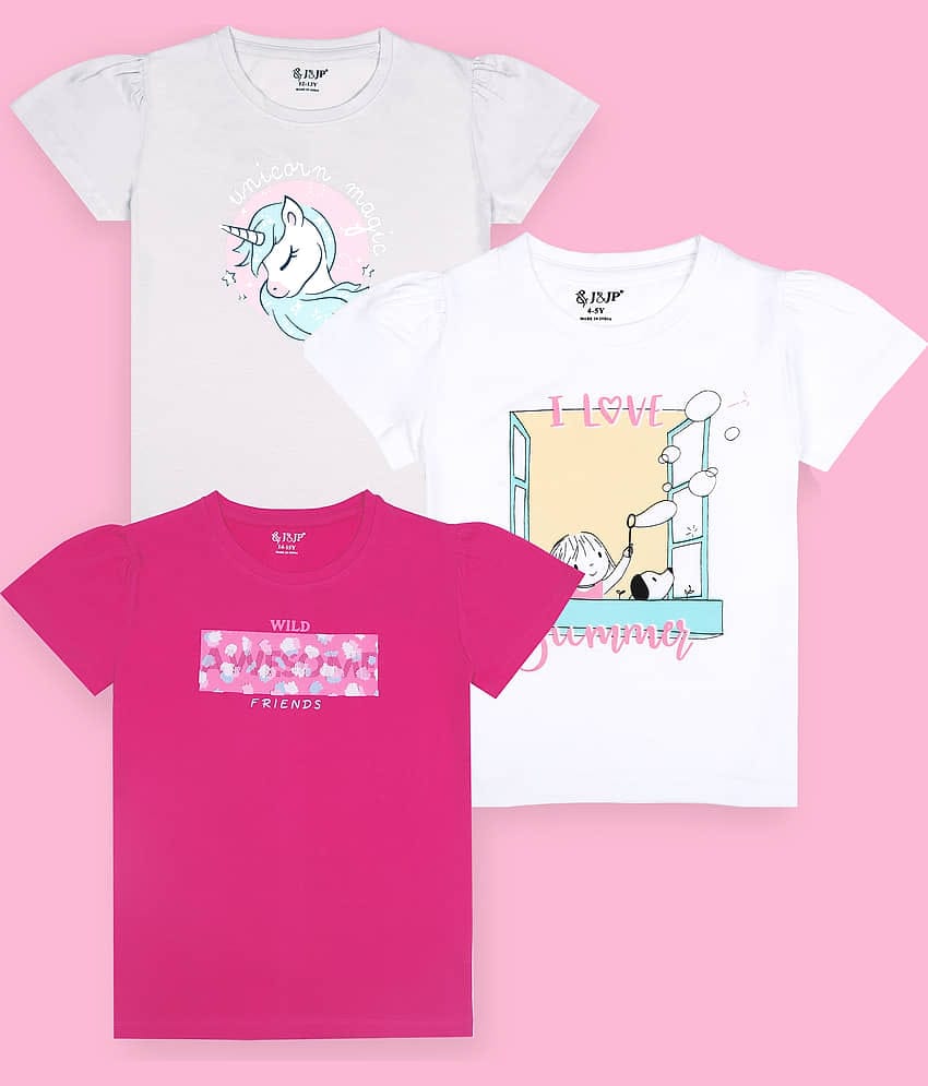 J&JP Pack of 3 Girls Cotton Blend T-Shirt ( Multicolor )