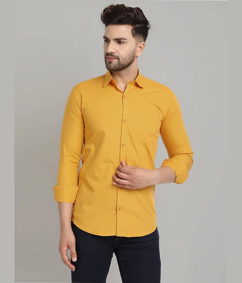 VERTUSY Cotton Blend Regular Fit Solids Full Sleeves Men's Casual Shirt - Mustard ( Pack of 1 )