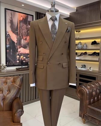 ITALIAN FIT MEN'S BROWN DOUBLE BREASTED SUIT BY ITALIAN VEGA® (2-PIECE)-M-40
