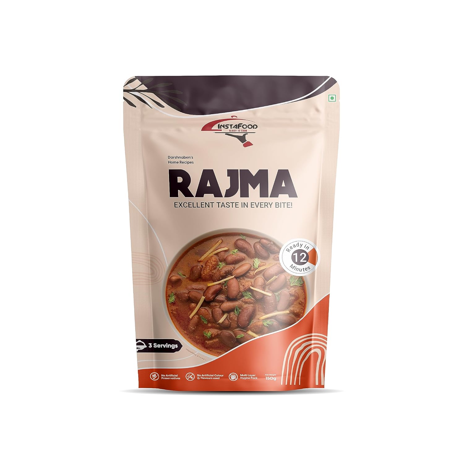 INSTAFOOD Rajma | Ready to Eat & Cook Meal | 3-4 Servings | After Cooking Gets 700 gm to Serve | Zip Lock Packaging | Vegetarian Meal | Just Add Water and Cook, 150 gm