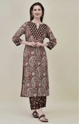 Bagru Brown Printed Straight Suit