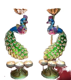 Vibrant Peacock Decorative Candle Holders - Elegant Metal Home Decor