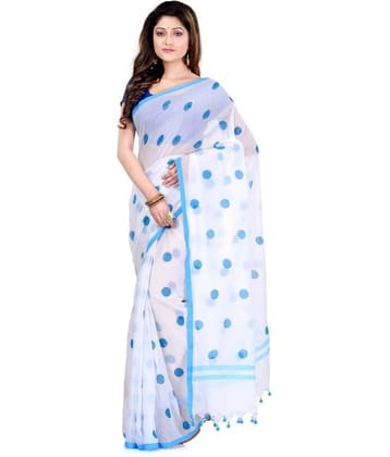 Desh Bidesh Silk Printed Saree Without Blouse Piece ( White )