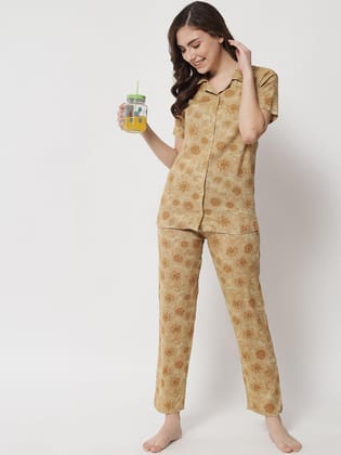 Printed Rayon Shirt and Pyjama Nightsuit N77Ac