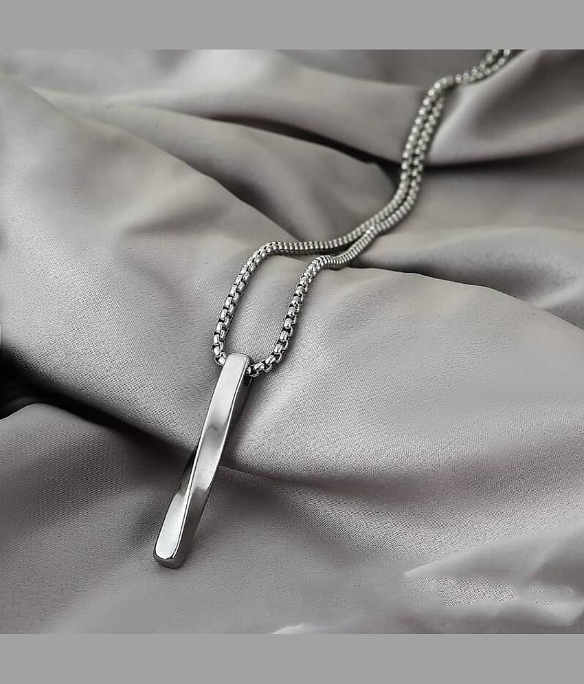Fashion Frill Elegant Silver Chain For Men Stainless Steel Twisted Bar Pendant Necklace Silver Plated Silver Chain For Men Boys Men's Jewellery Anniversary Gift For Husband Boyfriend