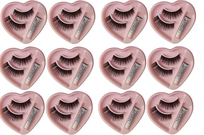 Elecsera False Eyelashes for Pretty Eye Makeup with glue Pack of 12