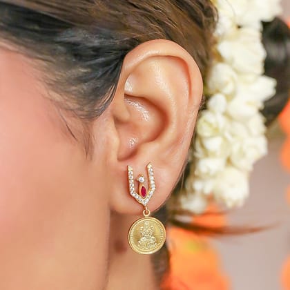 Vishnu Tilak 92.5 Sterling Silver Coin Earrings-Gold