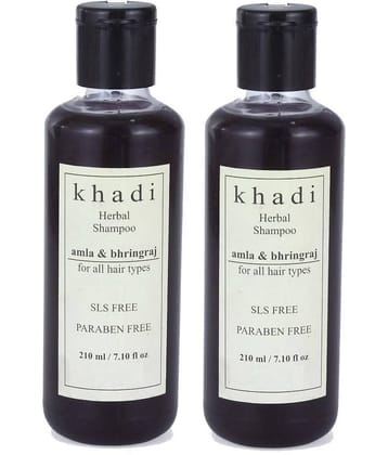 Khadi Herbal Amla & Bhringraj Shampoo (SLS, Sulphate & paraben Free)-  210 ml (Pack of 2)