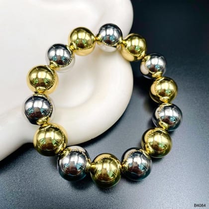 Two Tone 18K Gold Plated Silver Anti Tarnish Ball Adjustable Stackable Bracelet For Women-Multi