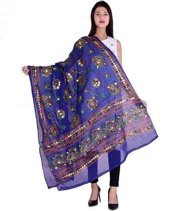 Apratim Blue Cotton Kutch Embroidered Dupatta - Single