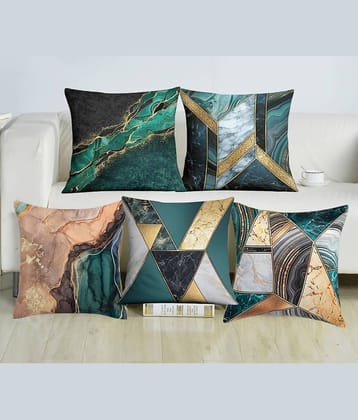 Laphino Set of 5 Jute Graphic Square Cushion Cover (40X40)cm - Green