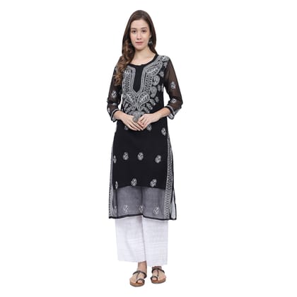 MRS RIGHT CHIKANKARI BLACK GEORGETTE KURTI