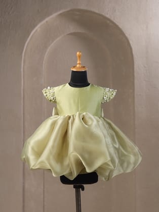 Green organza pearl embellished dress-6-12 months