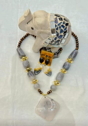 RNK Gray with golden beads Pendent  Set
