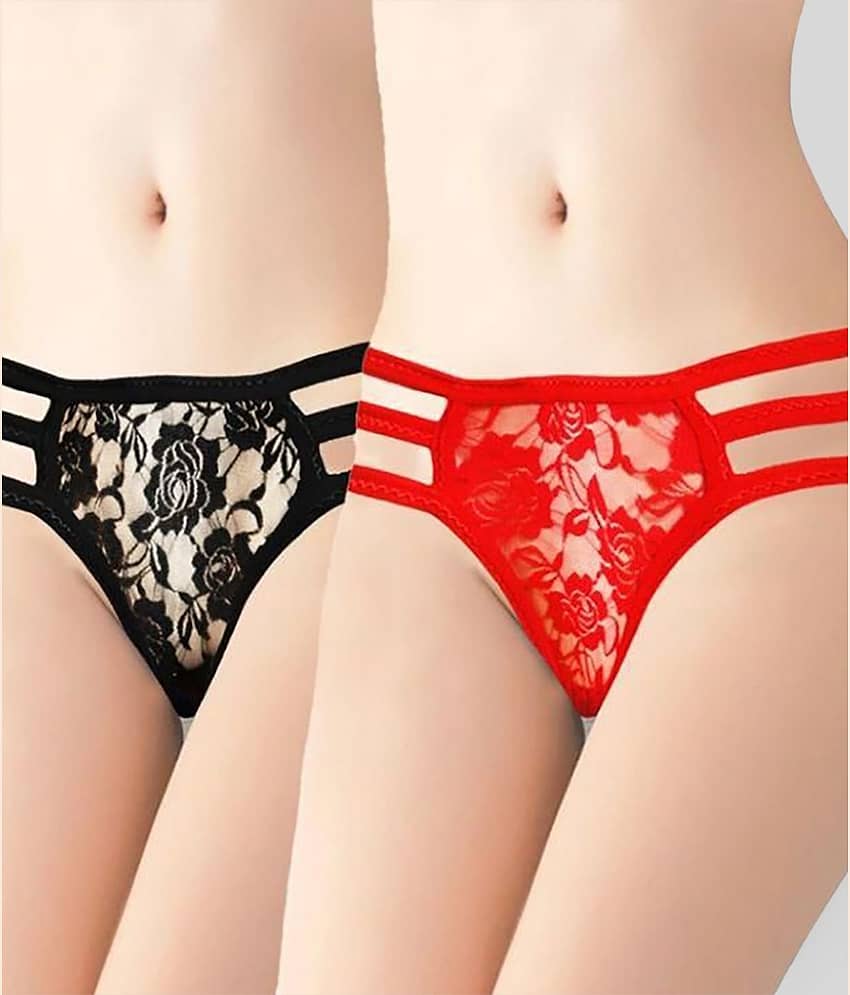 Selfcare Pack of 2 Cotton Self Design Women's Thongs ( Multi Color )