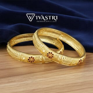 Vivastri Premium Designer Alloy Brass 1 Gram Gold Plated Bangles Kangan Kada for Women Girls- VIVA1087BG2.4 Vivastri Premium Designer Alloy Brass 1 Gram Gold Plated Bangles Kangan Kada for Women Girls- VIVA1087BG2.4