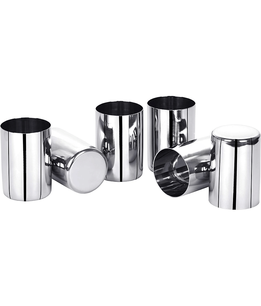 STEEPLE Glass Plain Stainless Steel Dinner Set ( Pack of 6 ) Silver
