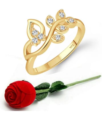 Vighnaharta  Pressing Leaf (CZ) Rhodium Plated  Ring with Scented Velvet Rose Ring Box for women and girls and your Valentine. [VFJ1602SCENT- ROSE-G16 ]