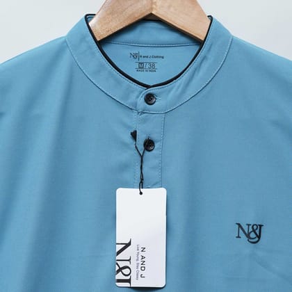 Teal | Solid Henley Neck | Polo T-Shirt-M / Teal