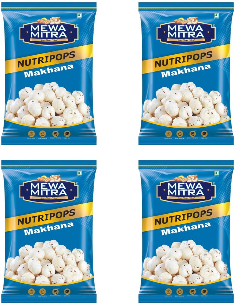 MewaMitra Nutripops Phool Makhana 1kg (Pack of 4 x 250g) | Premium Plain Makhana | Fox Nuts | Healthy Low Calorie Snack