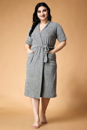Solid Bathrobe with Belt-L / Grey