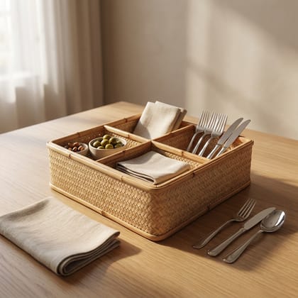Handwoven Cane Square Serving Tray | 12.5 x 12.5 x 4 Inches Handwoven Cane Square Serving Tray | 12.5 x 12.5 x 4 Inches
