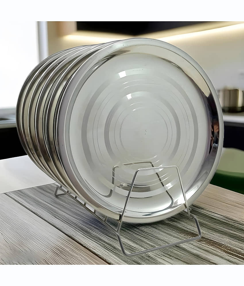 kitchrox 6 Pcs Stainless Steel Silver Full Plate
