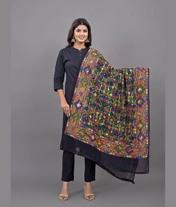 Anjaneya Creations Black Cotton Women's Dupatta - ( Pack of 1 )