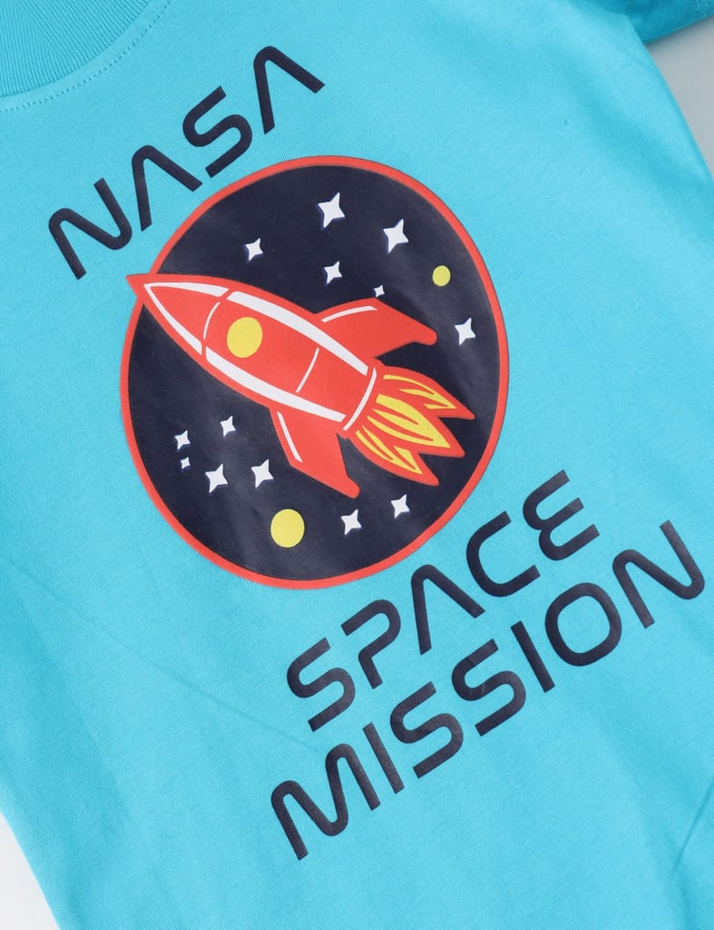Sophisticated Kids Boys T shirt Cotton Scuba Blue Space Mission 2025 at ShopCircuit | ONDC