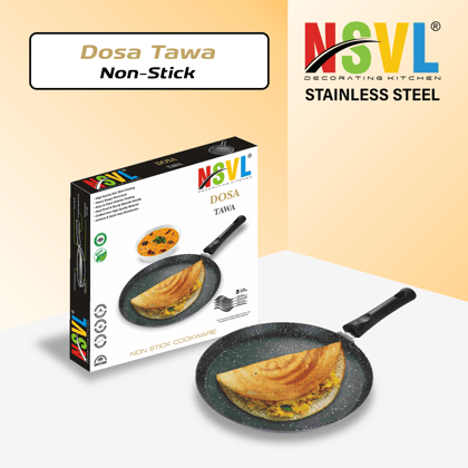 NSVL Aluminium Non-Stick Dosa Tawa with Handle| Granite Finish | Pfoa Free | High Temperature Resistant Exterior Coating | 26.5Cm | Black