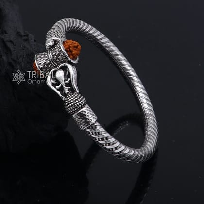 Handmade Sterling silver Lord Shiva Trident Kada Mahakal bracelet, Rudraksh bracelet, customized Babhubali bangle Kada Gifting jewelry nsk703-2-2 or 2.1525 inches