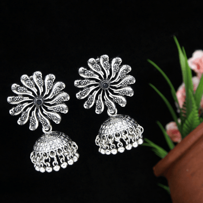 Antique Gold/Silver Plated Floral Peacock Design Hanging Beads Jhumki Earring- AER 3206