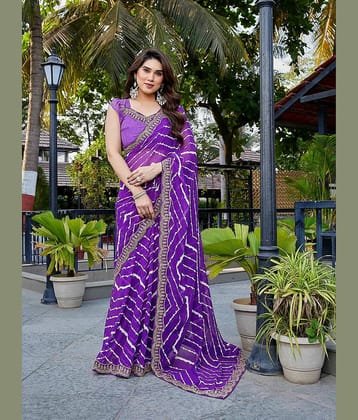 TTH Georgette Printed Leheriya Saree With Unstitched Blouse Piece ( Purple )