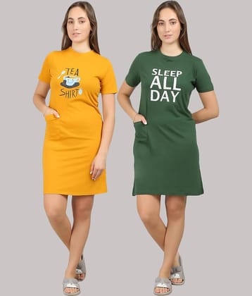 MEGASKA - Multi Color Cotton Women's Nightwear Night T-Shirt ( Pack of 2 )