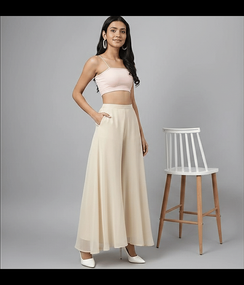 YASHASVI ENTERPRISE Women Georgette Self Design Palazzos ( Cream )