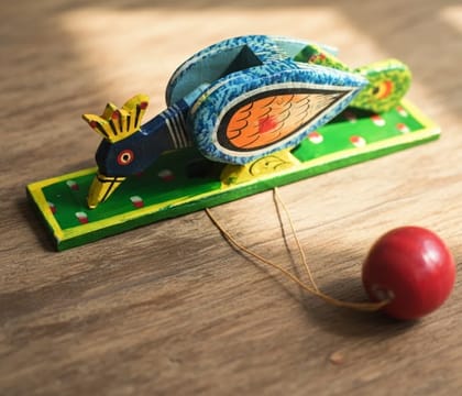 Icrafts Handmade Wooden Green Peacock Toy – Eco-Friendly Traditional Handcrafted Wooden Toy for Kids