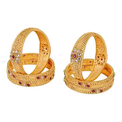 Matte Gold Plated Antique Floral Design Rajwadi Style/Bangles Pack of 6