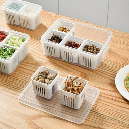 Container for Kitchen Storage Set, Storage in Kitchen, Vegetable Storage, Draining Crisper Refrigerator Food Box (1 Pc)