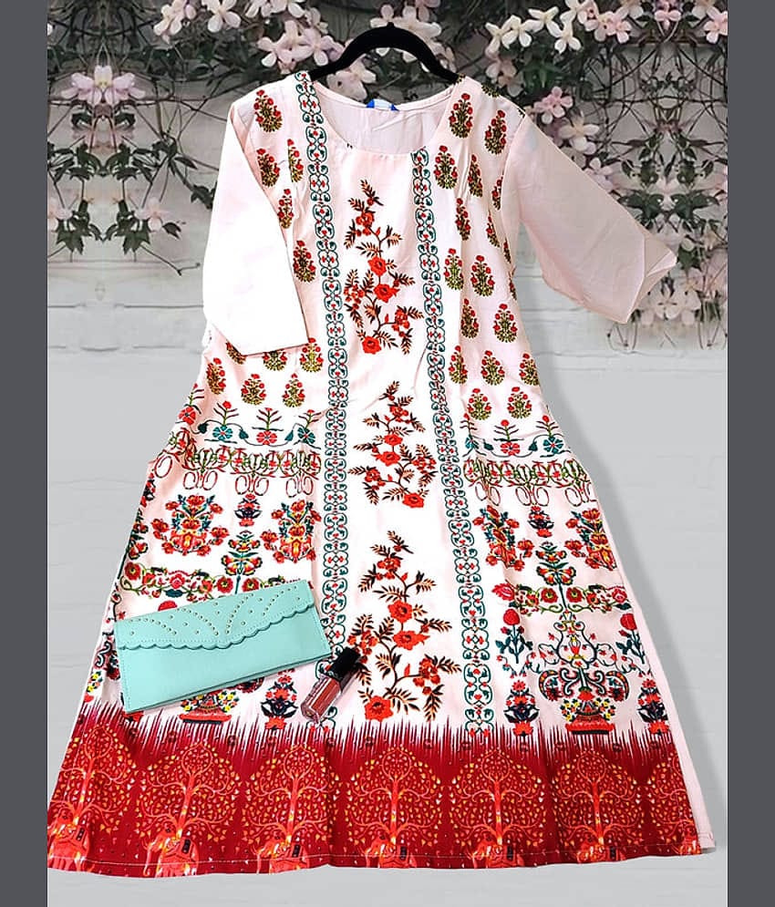 Ethnic Basket Pack of 1 Crepe Printed A-line Women's Kurti - ( Magenta )