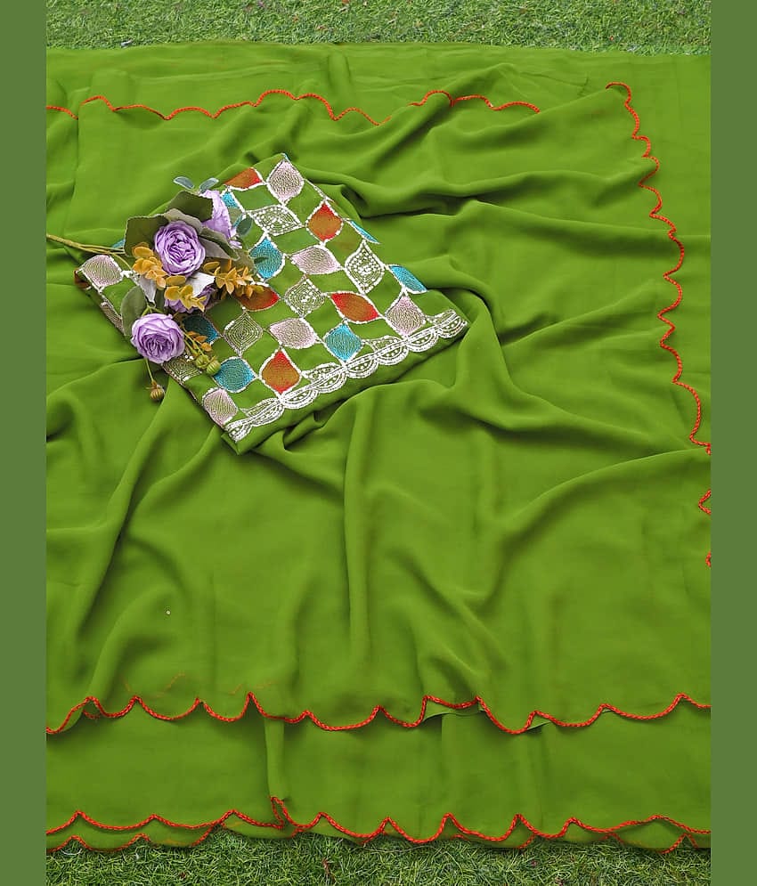 supalee Tex Georgette Solid Saree With Unstitched Blouse Piece ( Lavender )