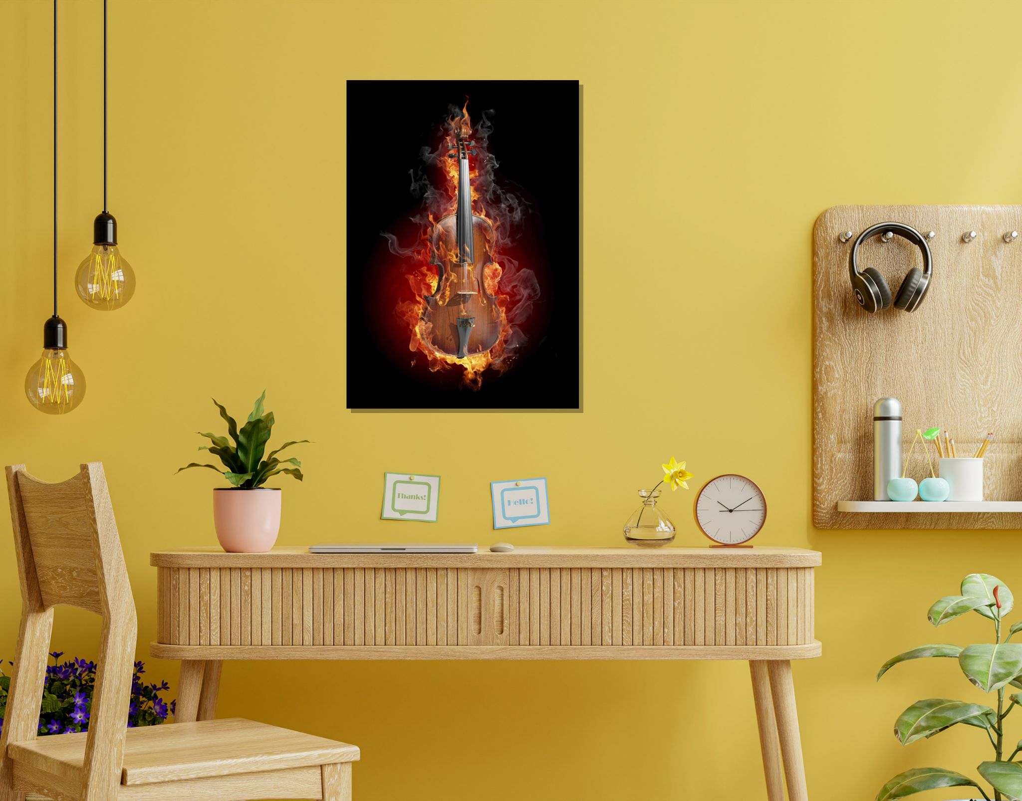 "BURNING GUITAR"- Shiny & Sturdy Metallic Poster  Art That Pops & Sticks (Literally!)-A3