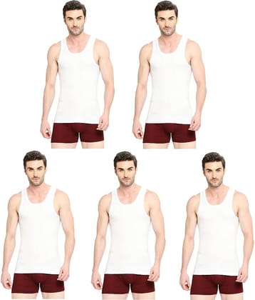 INNERO Pack of 5 Cotton Basic Vest For Men ( White )
